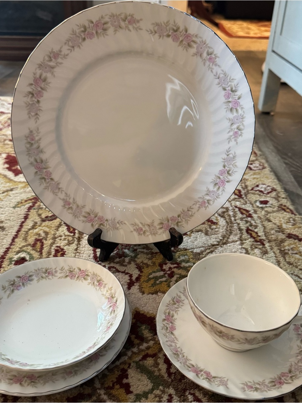 Delicate Pink Rose Fine China Dinnerware Set - Floral Accent
